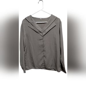 Army Green V-Neck Long Sleeve Blouse, Size Small